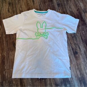 Psycho Bunny White Tee with Neon Green Graphic boys size Large
